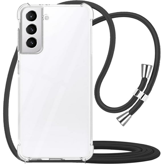 Crossbody Case for Samsung Galaxy S21 FE 5G,Phone Case for Galaxy S21 FE 5G,Clear Soft Slim TPU Shockproof Protective Cover with Adjustable Lanyard Strap for Women Girls - Black