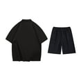 thumbnail image 2 of Yaoyar Mens Round Neck Button Detail Short Sleeve Top with Drawstring Elastic Waist Shorts Casual Two Piece Set Coordinated Outfit, 2 of 7