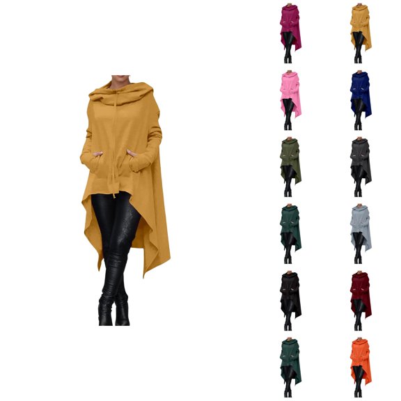 Hoodie Dress for Women with Pockets Fall Winter Irregular Hem Plain Loose Hooded Sweatshirt Pullover Tops