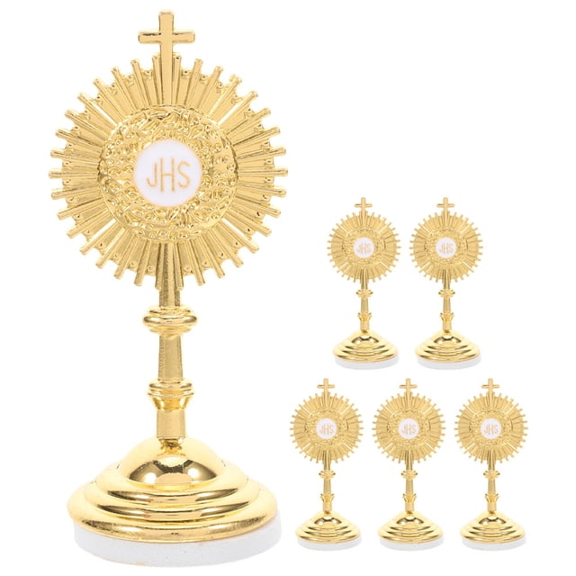 6 estatuas de cruz católica - Crucifijo de pie de metal de Jesús para decoración del hogar, decoración religiosa de mesa, cruz cristiana espiritual para sala de estar, iglesia