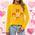 thumbnail image 5 of Women's Casual Bow Shirts Long Sleeve Cute Graphic Tees Tops Crew Neck Trendy Going Out Tshirt Pullover, S Yellow, 5 of 5