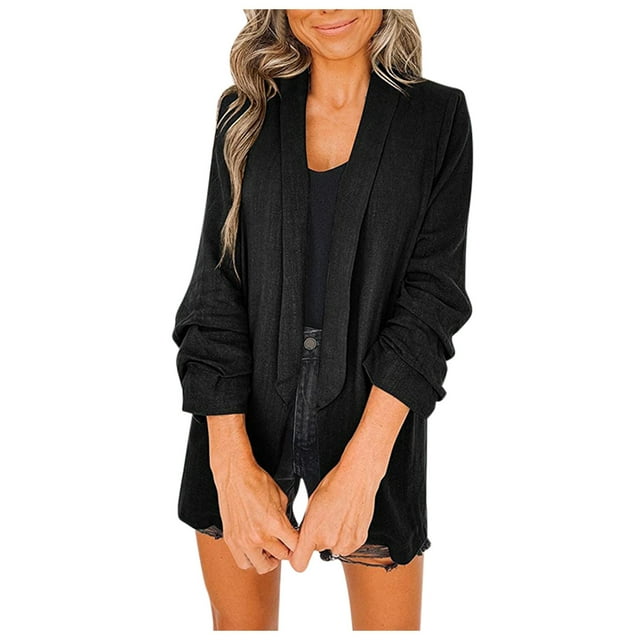 Women Workoffice Suit Solid Color Blazer V Neck Cardigan Single Breasted Fashion Jacket Pockets Professional Overcoat Button Down Fitted Outwear