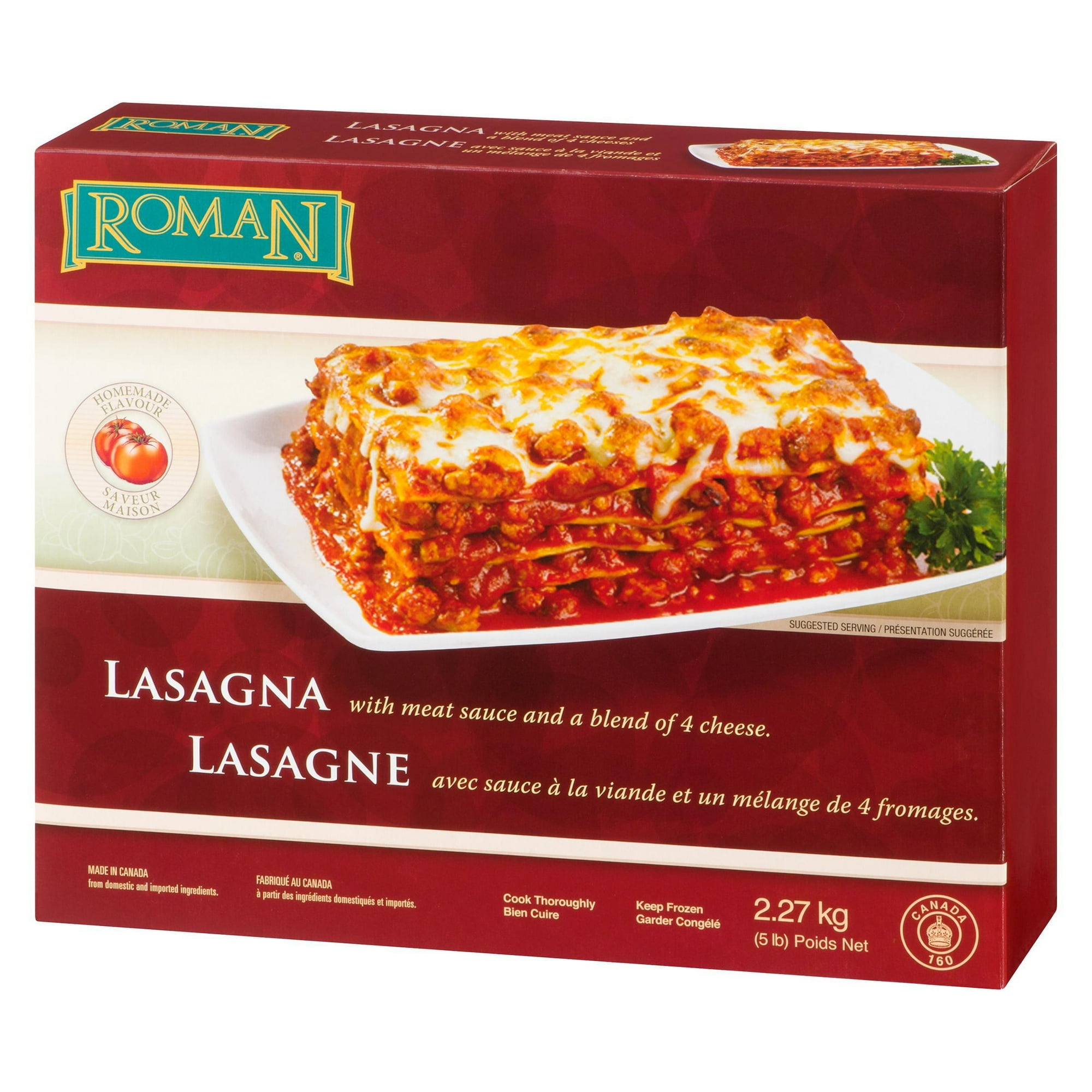 Lasagne Roman avec sauce à la viande et une mélange de quatre fromages 2,27 kg