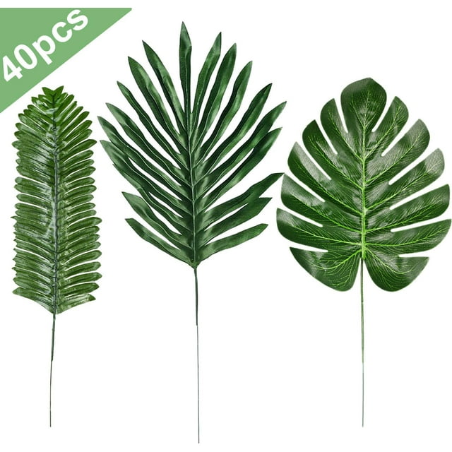 Coolmade Feuilles de Palmier Tropicales Feuilles de Palmier Artificielles (40 Pcs 3 Types)