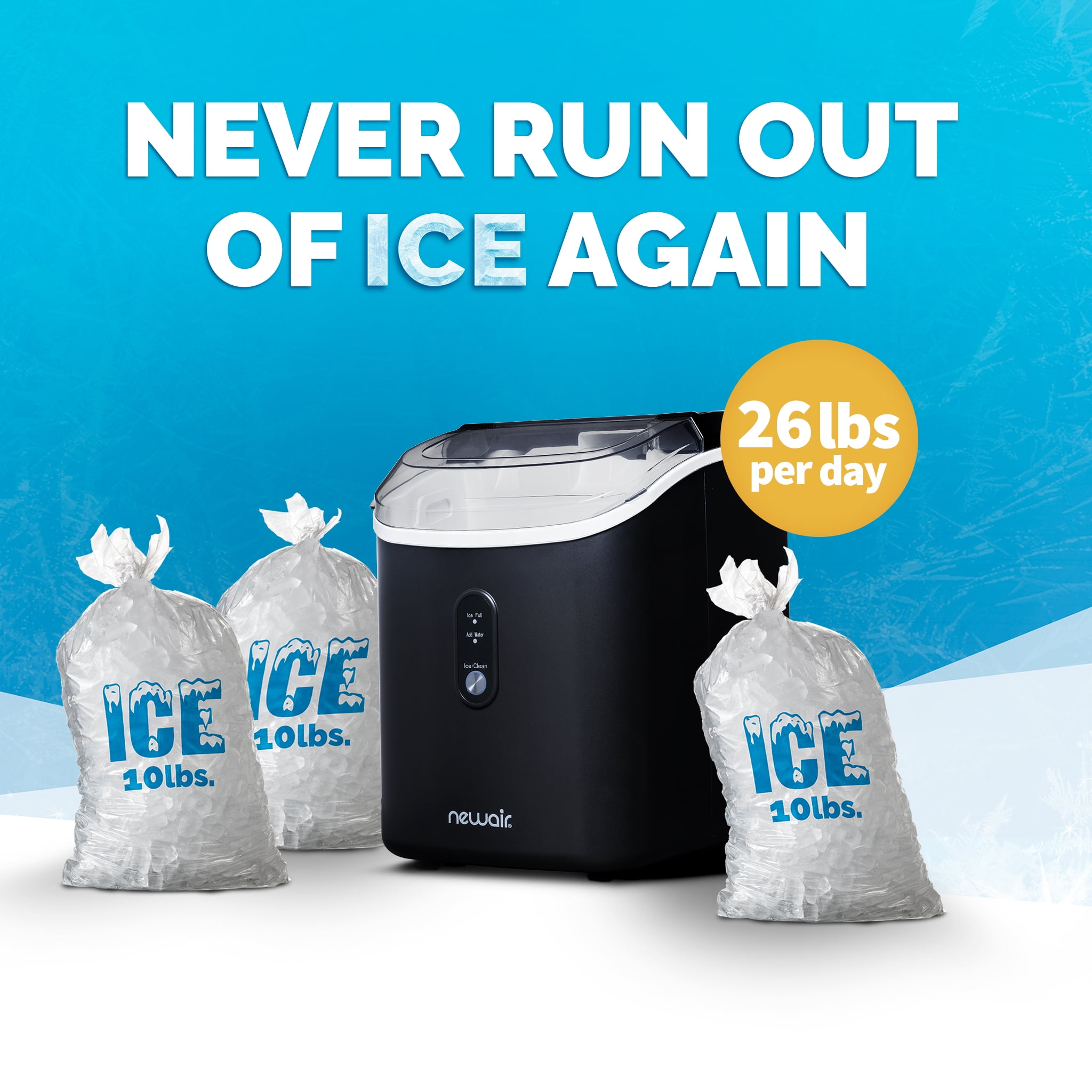 Newair Countertop Nugget Ice Maker, 26 lbs, Matte Black