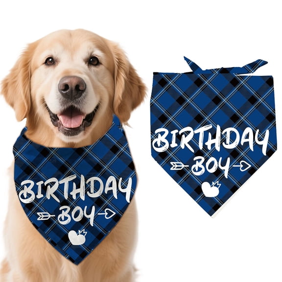 1 Pc Birthday Theme Dog Bandana Birthday Boy Words Triangle Adjustable Comfortable Pet Bibs Washable Cotton Scarf Kerchief Large Dog