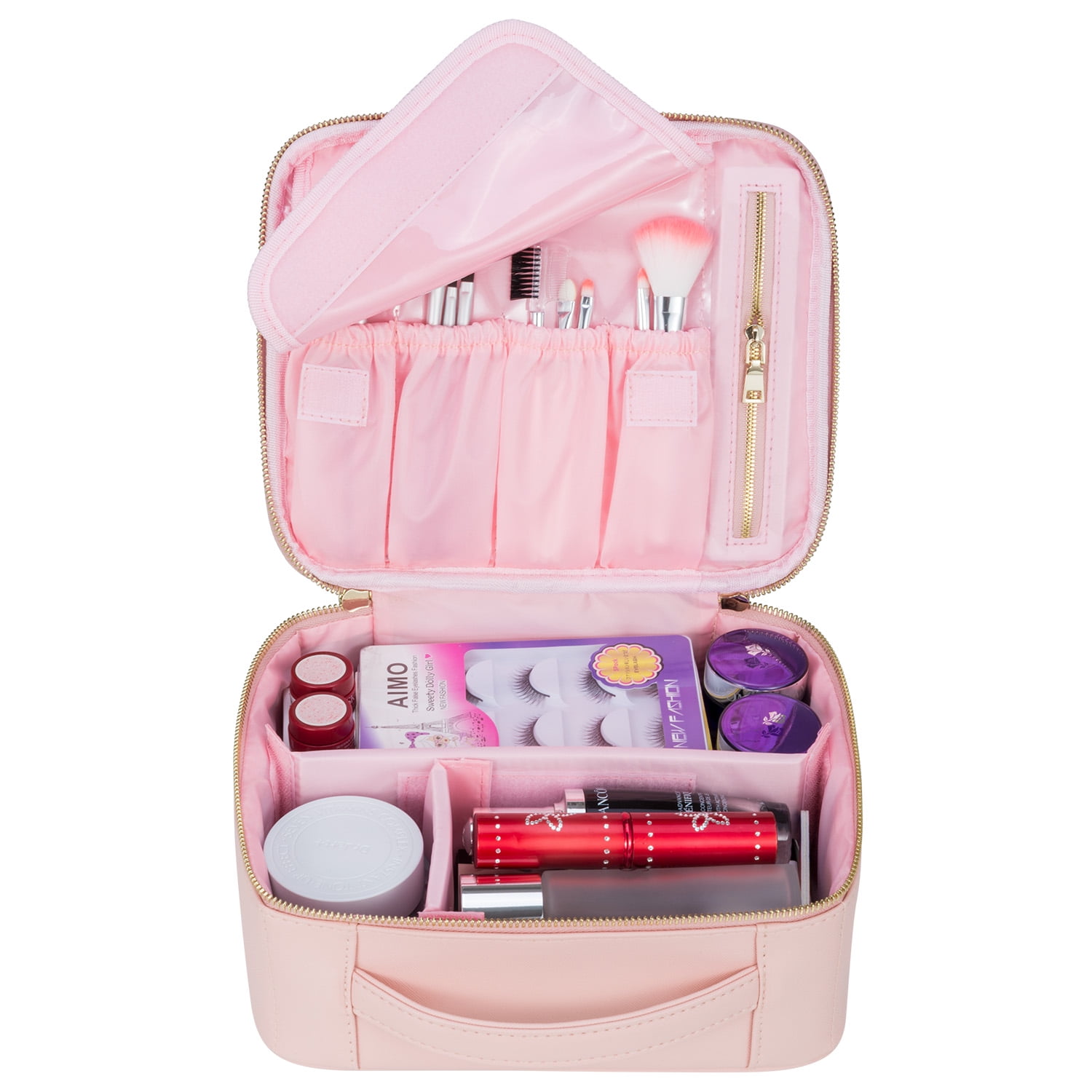 Mllieroo Portable Makeup Train Case 9.8'' Makeup bag Cosmetic Organizer Case,PINK