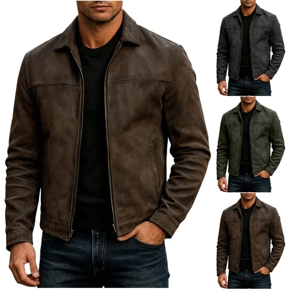 Mens Faux Leather Jacket,Motorcycle Vintage Racing Jacket Full Zip Lightweight Classic Western Style Trucker Coat Size 3XL Brown