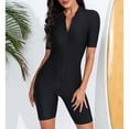 thumbnail image 2 of TiaoBug Women Short Sleeve Zip Up Shorty Wetsuit Color Block Athletic Rashguard Shirts Beach Monokini Black L, 2 of 7