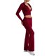 thumbnail image 2 of Conjunto de Dos Piezas de Punto para Mujer: Suéter de Larga con Cremallera, Sudadera Corta con Capucha y Pantalón Acampanado. Rojo Vino S, 2 of 8