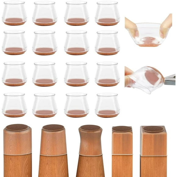 Chair Leg Protectors for Hardwood Floors,Silicone Chair Leg Floor Protectors with Felt Pads for Protecting Hard Floors from Scratches and Noise, Transparent/16 PCS - Large Size