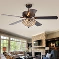 Gliska 52Inch 5Blade Rustic Bronze Lighted Ceiling Fans with Crystal