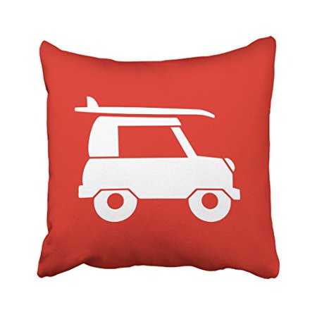 WinHome Square Throw Pillow Covers Vintage Surf Car In Redand White Pillowcases Polyester 18 X 18 Inch With Hidden Zipper Home Sofa Cushion Decorative (Best Stuffing For Sofa Cushions)