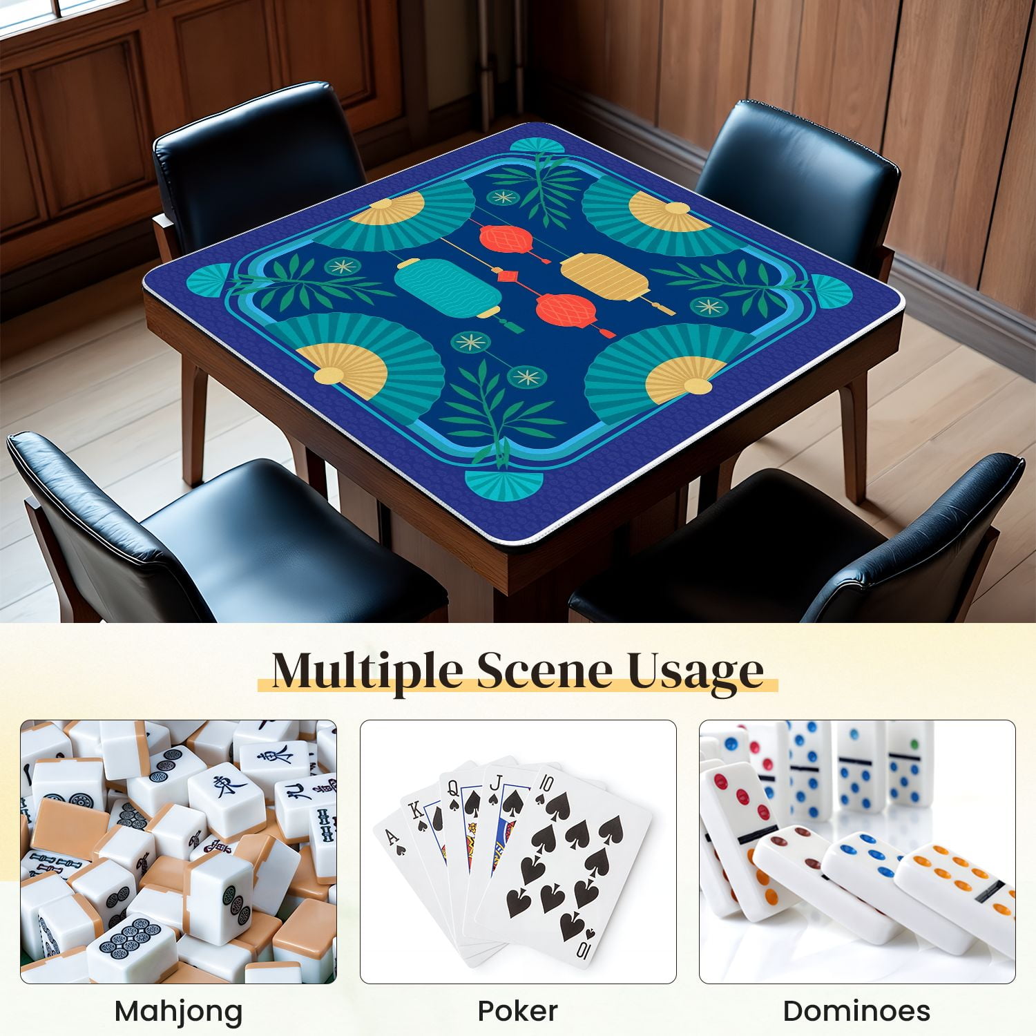 Mahjong Mat 31.5" x 31.5" Decorative Chinese Anti-Slip and Noise Reduction Symmetry Design Mahjong Tiles Table Cover for Dominoes Poker Card Board and Tile Games