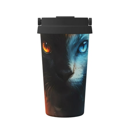 

Pofeuu Red And Blue Fire Cat Print Coffee Mug Iced Coffee Tumbler Cup Double Wall Vacuum Leak-Proof Thermos Mug CoffeeThermos Travel Mug