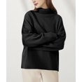 thumbnail image 4 of Women Mock Neck Sweater Chunky Long Sleeve Knitted High Low Hem Trendy Fall Winter Jumper Top Black One size, 4 of 9