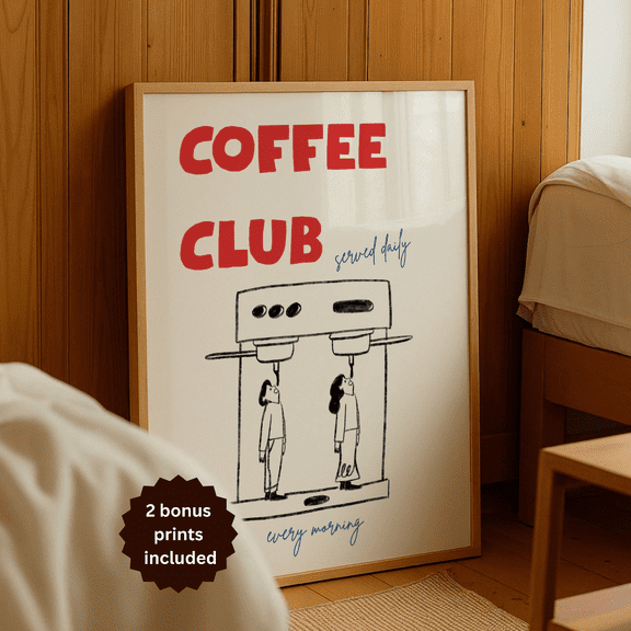 Retro Coffee Club Kitchen Poster Set , Poster Only