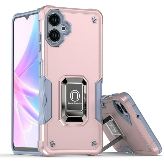 Case for Galaxy A06,Military Grade TPU PC [Built-in Kickstand] Dual-Layer Flag Design Heavy Duty Drop Protection Magnetic Stand Phone Case for Samsung Galaxy A06 (Rose Gold)