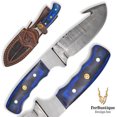 thumbnail image 1 of FRD: Compact Damascus Guthook Hunting Knife - Blue Grip, 1 of 5