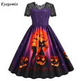 thumbnail image 5 of Vestido de Halloween retro de encaje, disfraces de mujer, manga corta, años 50 y 60, vestidos de fiesta vintage, ropa de Halloween aterradora con calavera y bruja para Cosplay, 5 of 5