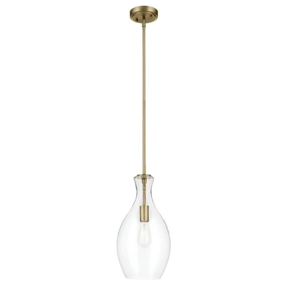 42047NBRCS Kichler Lighting Everly - 1 Light Pendant-17.75 Inches Tall and 9 Inches Wide-Natural Brass Finish-Clear Seeded Glass Color