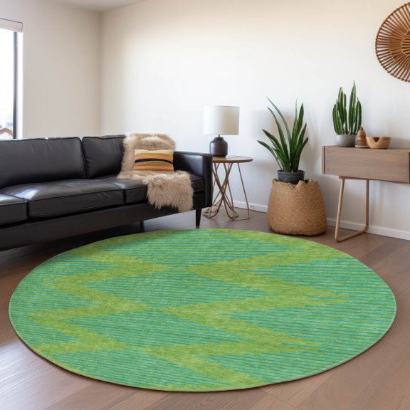 Addison Rugs Mayfield Premium Machine Washable Transitional Geometric Green Round Rug, 8' x 8'