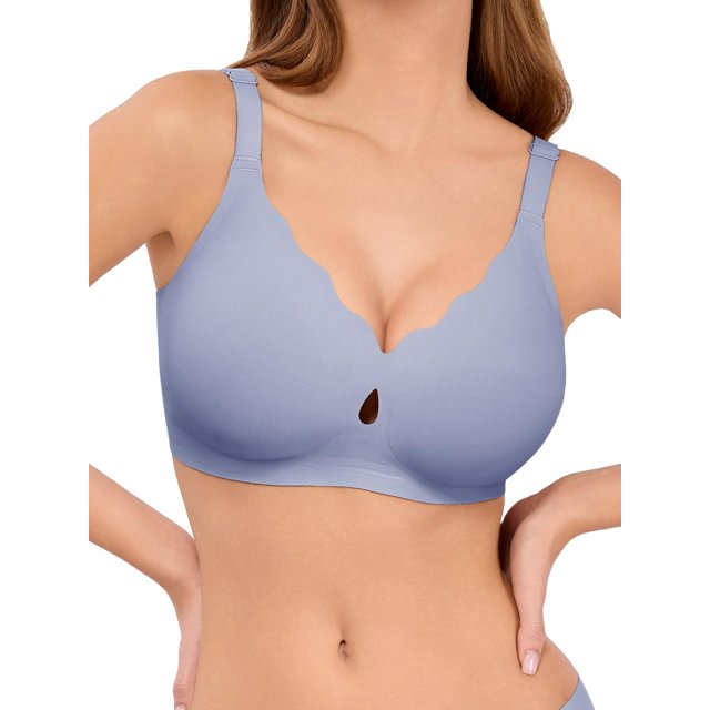 Bra LUCKMEEY Sin aros, Push Up, inalámbrico, cobertura total, azul
