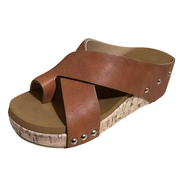 Bmisegm Women's Solid Color Sandals with Sloping High Heels Sandals Women Summer Coffee 8.5