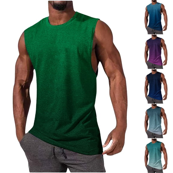Swuxness Men's Sleeveless Crew Neck Tank Gradient Print Pullover Fitness Casual Sports Top Shirts