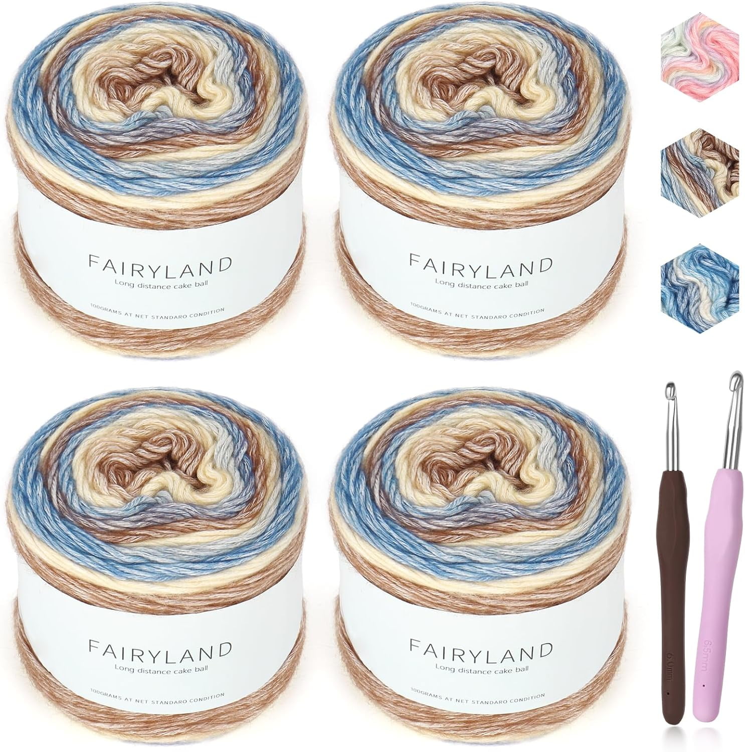 4x100g Gradient Cake Yarn for Crocheting Knitting-Ombré Yarn-Multicolor Soft Rainbow Cotton Crochet Yarn-Perfect for Scarves, Shawls, Blankets, and Garments That Stand Out with Style(B)