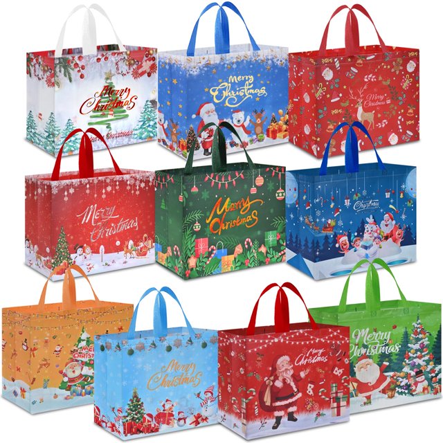 Bolsas de Regalo Navideñas AhfuLife 40x36x15 cm de Tela No Tejida Paquete de 10