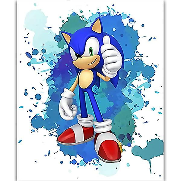 Sonic The Hedgehog Sticker Mural 3D Stickers Muraux Amovible PVC Cartoon Sticker  Mural pour Enfants Chambre Salon Salle de Jeux Décoration Murale 