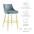 thumbnail image 3 of Bar Stool Chair Barstool, Set of 2, Blue, Velvet, Modern Contemporary, Mid Century Bar Pub Cafe Bistro Hotel Lounge Dining Kitchen, 3 of 8