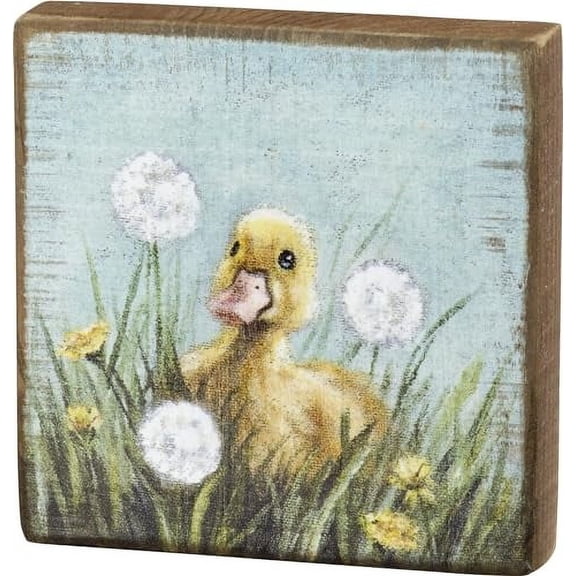 Primitives by Kathy, 105423, Duckling Wooden Block Sign, Easter, 4.50-inch Square