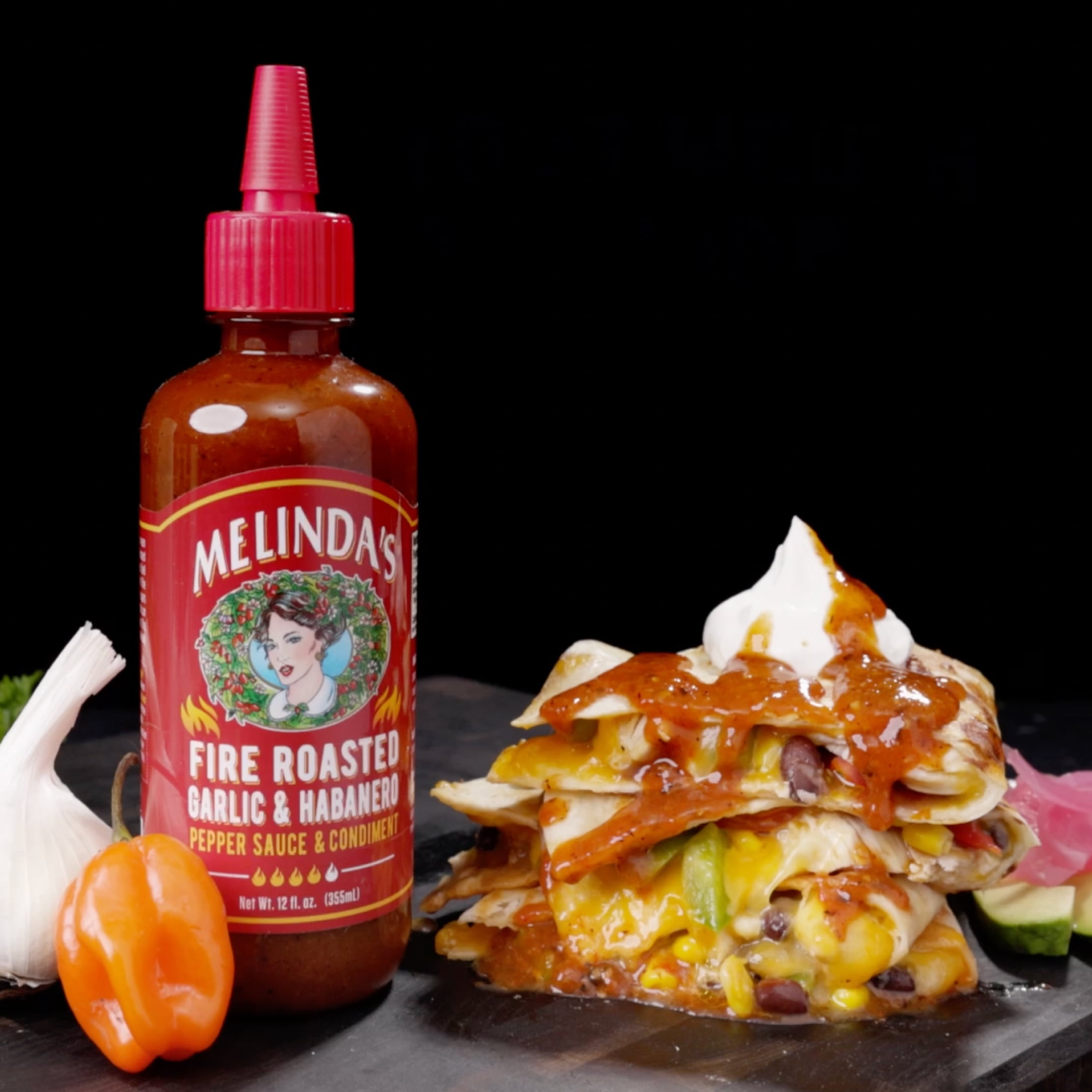 (6 pack) Melinda's Fire Roasted Garlic Habanero Hot Sauce, Fresh Vegetable Based, TSA Compliant