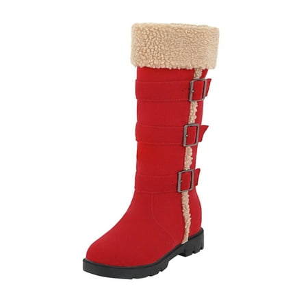 

fvwitlyh Snow Boots for Women Boots Wide Calf Size 10 Ladies Fashion Solid Color Suede Belt Buckle Long Boots Plush Warm Thick Women Half Boots