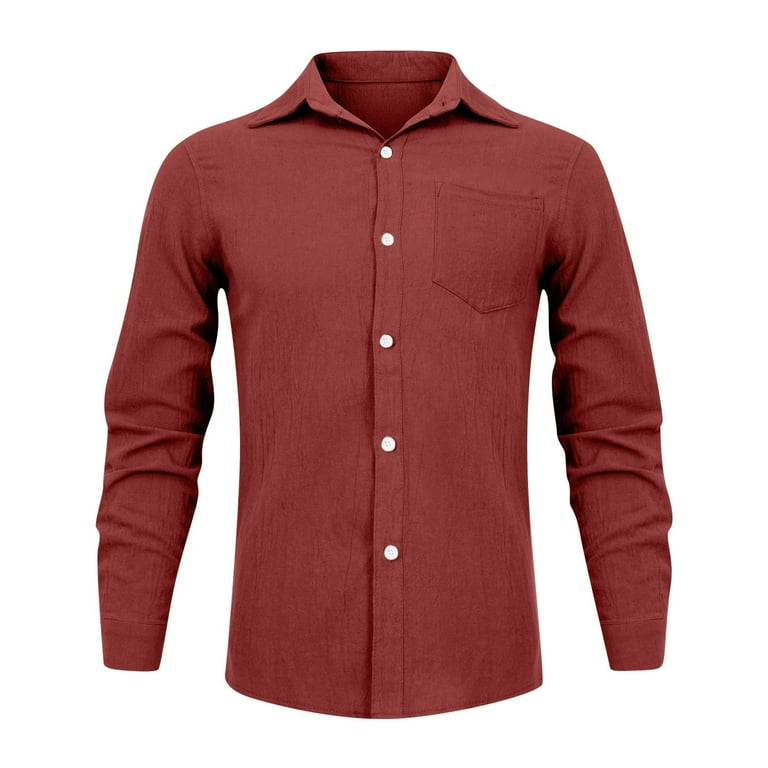 DrmPth Men's Long Sleeve Button Down Denim Stretch Sport Shirt Red