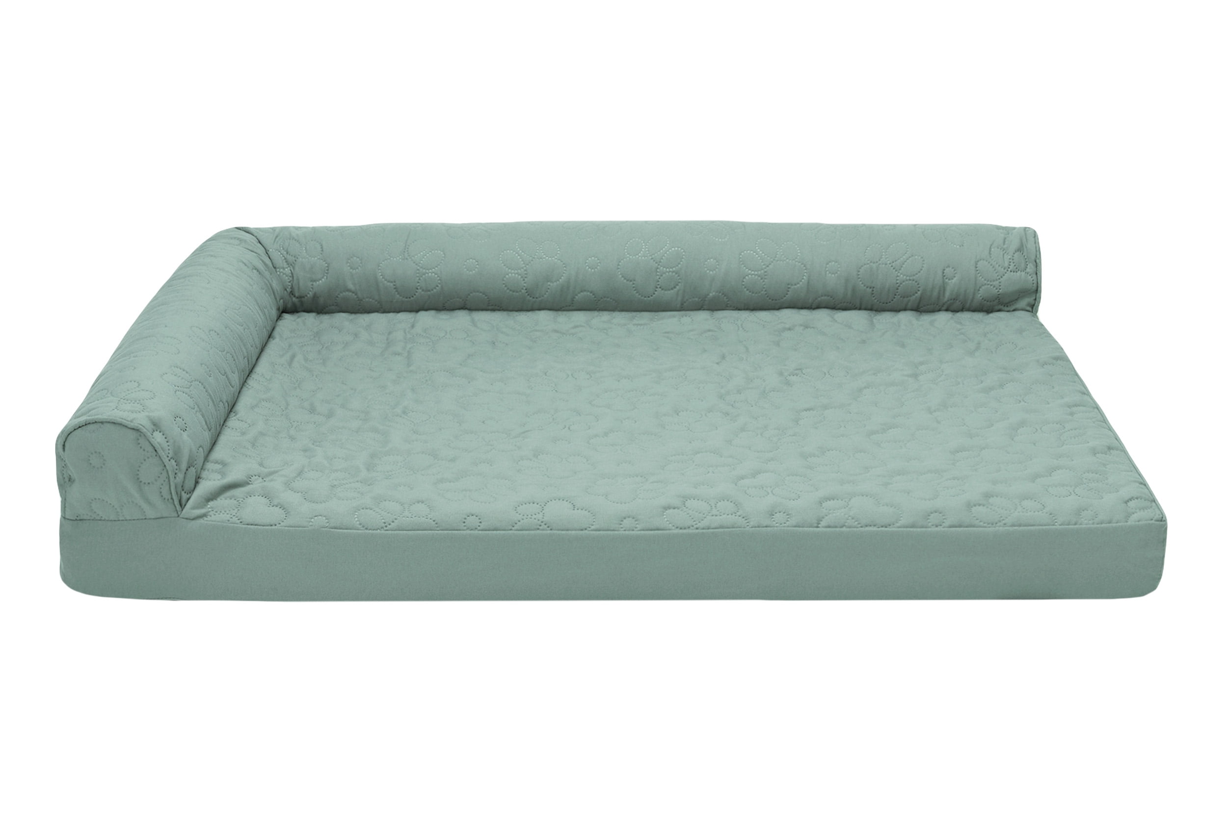 FurHaven Pet Products | Paw-Quilted Deluxe L-Chaise Full Support Solid Orthopedic Sofa Pet Bed for Dogs & Cats - Iceberg Green, Large