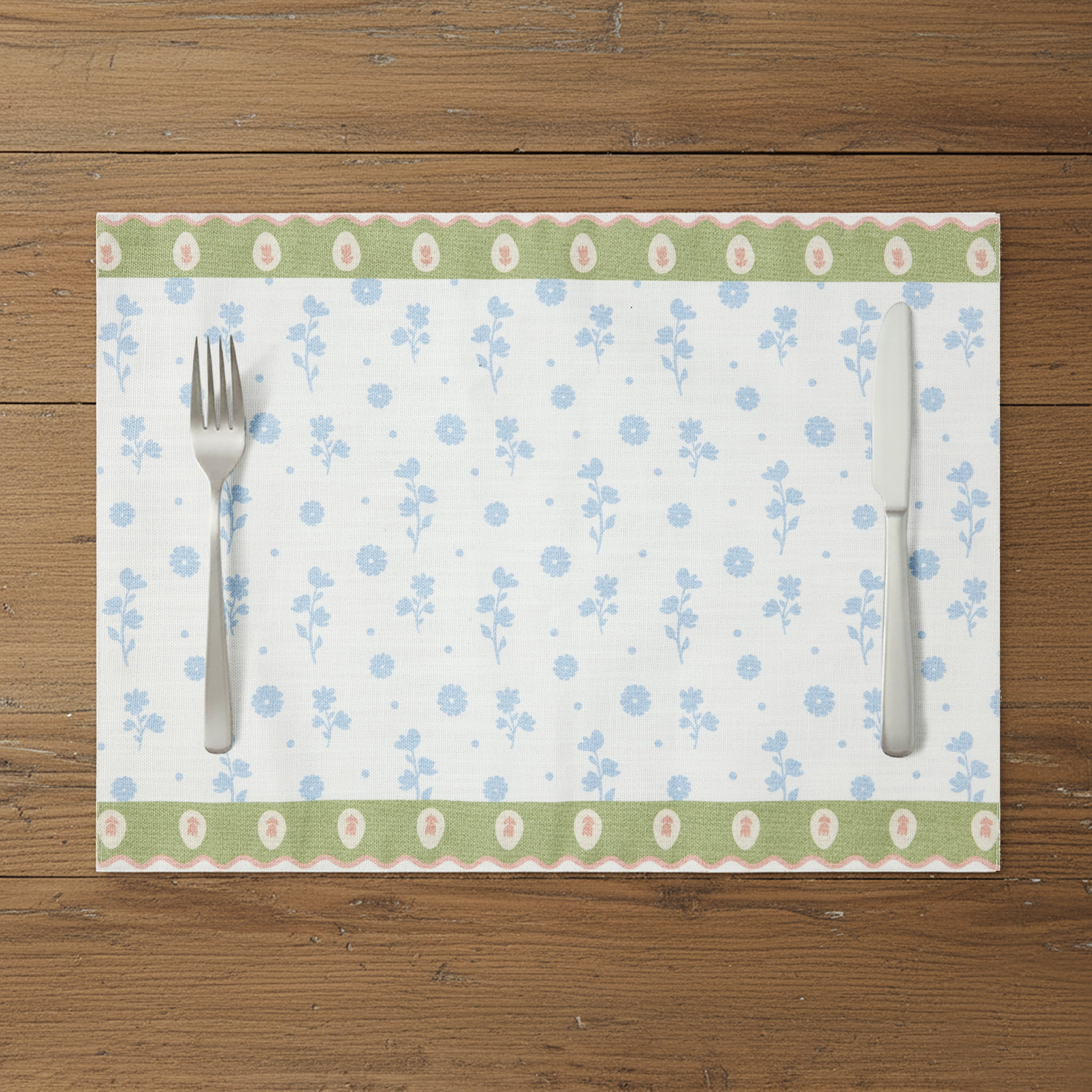 Floral 4 Pack Table Placemat Set - 14" x 19" Each - 100% Cotton, Multi-color
