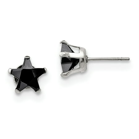Primal Steel Stainless Polished 8mm Black Star Cz Stud Post Primal Steel Stainless Polished 8mm Black Star Cz Stud Post Earrings