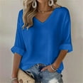 thumbnail image 2 of Breezora Women Casual V Neck Long Sleeve Tshirts Basic Tee Tops 2025 Fall Trendy Three Quarter Sleeve XXXL Size Blue, 2 of 6
