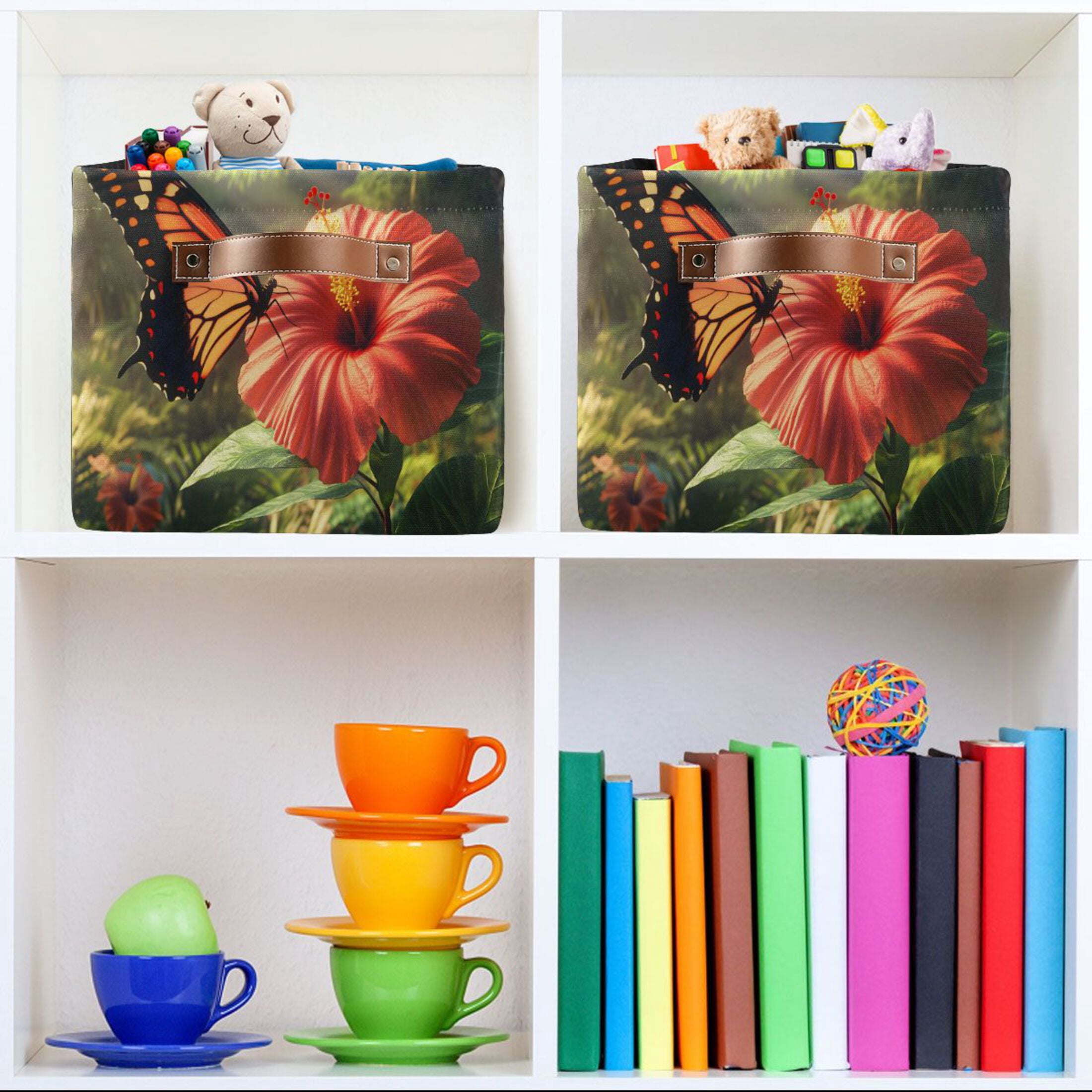 Ryvnso Butterfly on Flowers Storage Basket Large Bin Foldable Boxes Toys Organizer 14.2x10.2x8.3in 2 PCs