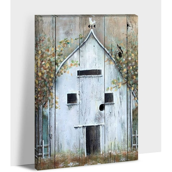 Farmhouse Wall Art - Barn Pictures Wall Art, Vintage Barn Canvas Prints for Farmhouse Wall Decor, Country White Barn Canvas Painting, House Poster Framed Artwork for Rustic Room Wall Decor 12x18 Inch