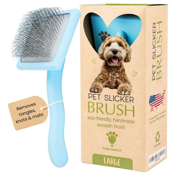 Flying Pawfect Dog Slicker Brush for Grooming Pet Hair - Best For Poodle & Golden Doodle - Long Haired Brush For Dogs - Goldendoodle Long Pins T
