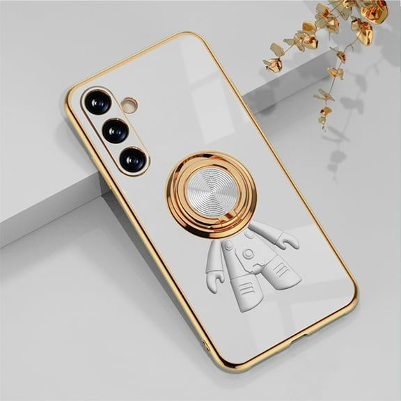 SaniMore for Samsung Galaxy A34 5G Case, Lens Protection Electroplating Silicone Magnetic 3D Dimensional Astronaut Cover with Car Mount & Ring Kickstand Shockproof Protective Shell, White