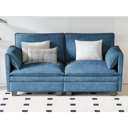 74.27" Mid-Century Modern Loveseat Sofa, Upholstered 2-Seater Couch for Small Spaces, Comfortable Living Room Furniture for Apartment, Bedroom, Dorm, or Office (Blue)