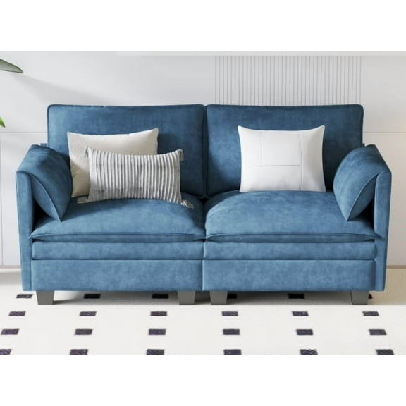 74.27" Mid-Century Modern Loveseat Sofa, Upholstered 2-Seater Couch for Small Spaces, Comfortable Living Room Furniture for Apartment, Bedroom, Dorm, or Office (Blue)