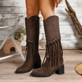 thumbnail image 2 of Fringe Cowboy Boots for Women Suede Pointed Toe Chunky Heel Side Tassel Zipper Over the Knee Western Cowgirl Booties, 2 of 9