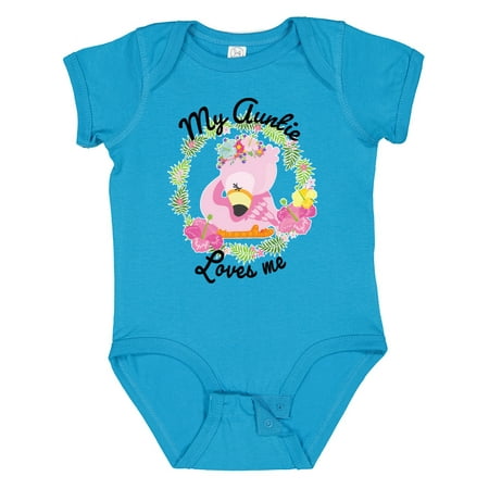 

Inktastic Baby Flamingo My Auntie Loves Me with Flower Wreath Gift Baby Boy or Baby Girl Bodysuit