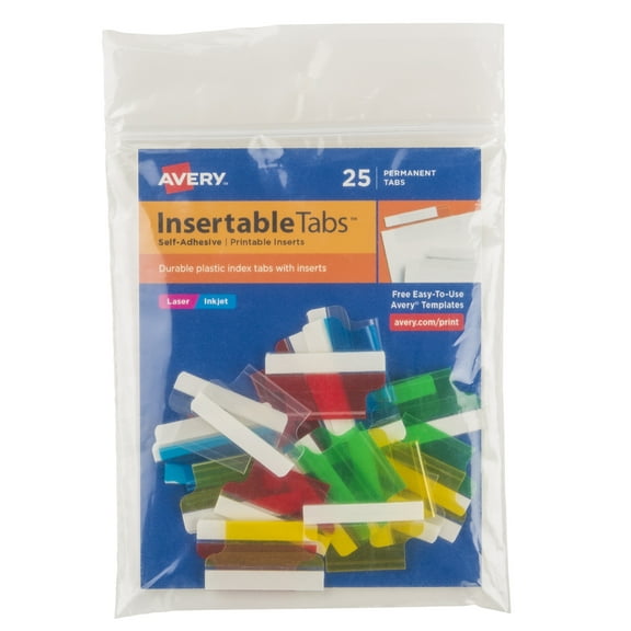 Insertable Index Tabs With Printable Inserts, 1/5-Cut Tabs, Assorted Colors, 1" Wide, 25/pack | Bundle of 5 Packs